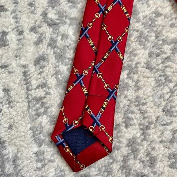 Giorgio Armani 100% Silk Vintage Red and Gold Horsebit Tie - Picture 3 of 5